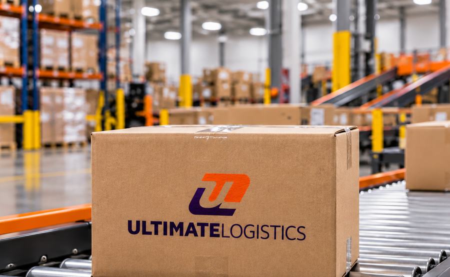 Ultimate Logistics cartons moving along a warehouse conveyor